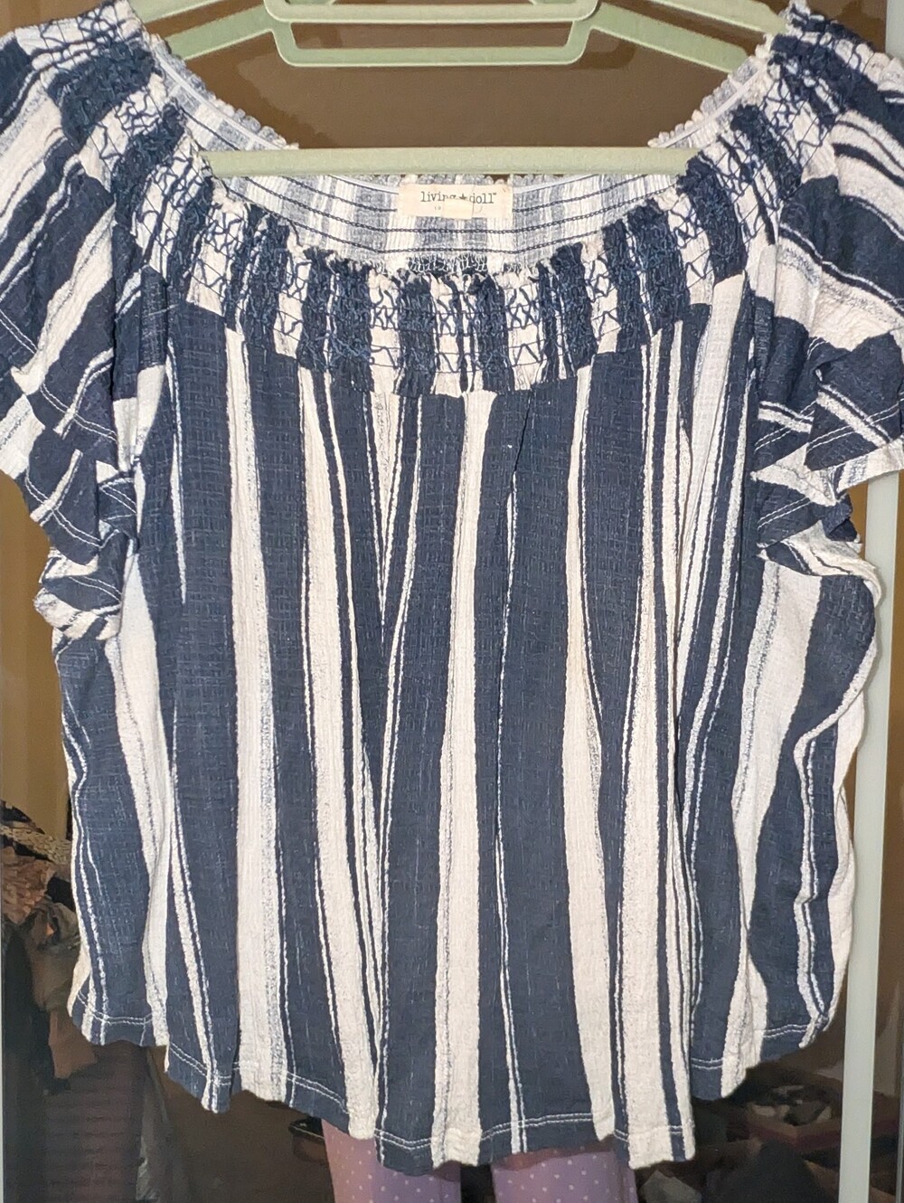 living doll Navy and White Striped Off-Shoulder Blouse